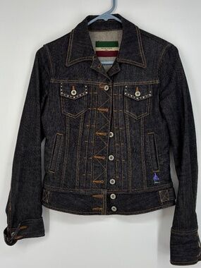Bean Pole Jeans Size 90 Womens XXS XS Button Front Denim Jacket Black Contrast